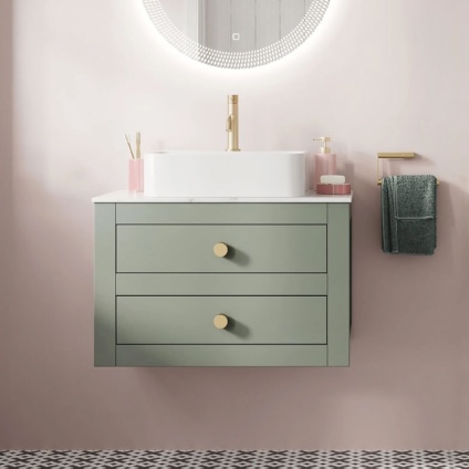 Crosswater Canvass Sage Green Wall-Hung Vanity Unit with Marble Worktop - Image 1